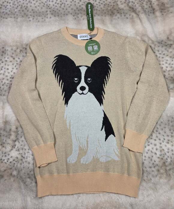 Oxknit Sweaters - NWT OXKnit Papillon Dog Graphic 100% Cotton Sweater M